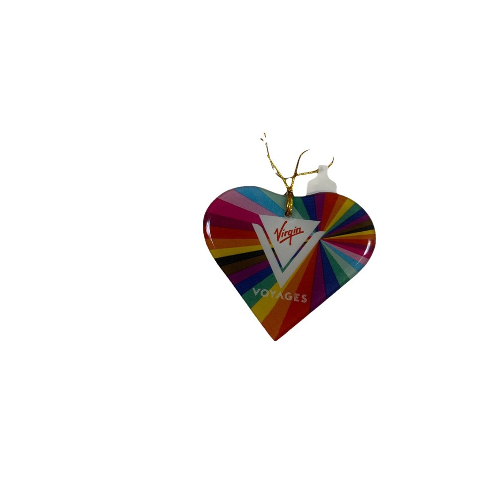 Virgin Voyages NWT Glass‎ Multicolored Rainbow  Heart Ornament